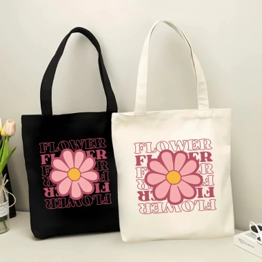 Túi tote canvas cotton hoa Flower đeo vai thời trang Hàn Quốc, vừa A4, 49,000 VND