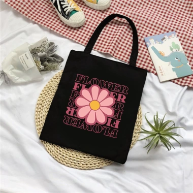 Túi tote canvas cotton hoa Flower đeo vai thời trang Hàn Quốc, vừa A4, 49,000 VND