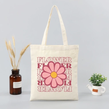 Túi tote canvas cotton hoa Flower đeo vai thời trang Hàn Quốc, vừa A4, 49,000 VND