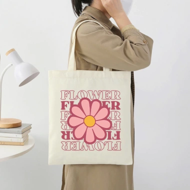 Túi tote canvas cotton hoa Flower đeo vai thời trang Hàn Quốc, vừa A4, 49,000 VND