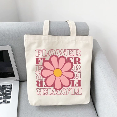 Túi tote canvas cotton hoa Flower đeo vai thời trang Hàn Quốc, vừa A4, 49,000 VND