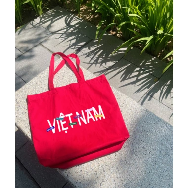 Túi tote canvas đỏ cỡ lớn chữ VIỆT NAM Đa năng đi biển, đi chơi, giảm giá 49.5k
