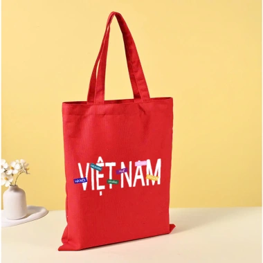 Túi tote canvas đỏ cỡ lớn chữ VIỆT NAM Đa năng đi biển, đi chơi, giảm giá 49.5k