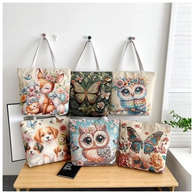 Túi Tote Canvas HX405 dung lượng lớn, thêu hai mặt, khóa kéo, túi du lịch 85k 3