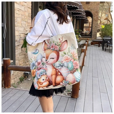 Túi Tote Canvas HX405 dung lượng lớn, thêu hai mặt, khóa kéo, túi du lịch 85k 9
