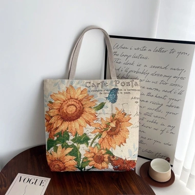 Túi Tote Canvas HX405 dung lượng lớn, thêu hai mặt, khóa kéo, túi du lịch 85k 10