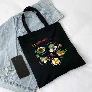 Túi Tote Canvas Tết Việt Nam Đoàn Viên In Bánh Chưng Dưa Hành, Giá 61.880 VND