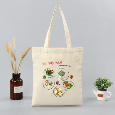 Túi Tote Canvas Tết Việt Nam Đoàn Viên In Bánh Chưng Dưa Hành, Giá 61.880 VND