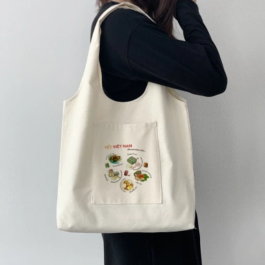 Túi Tote Canvas Tết Việt Nam Đoàn Viên In Bánh Chưng Dưa Hành, Giá 61.880 VND