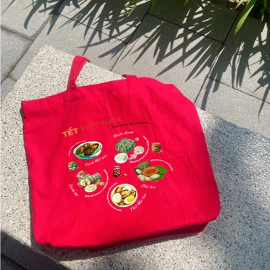 Túi Tote Canvas Tết Việt Nam Đoàn Viên In Bánh Chưng Dưa Hành, Giá 61.880 VND