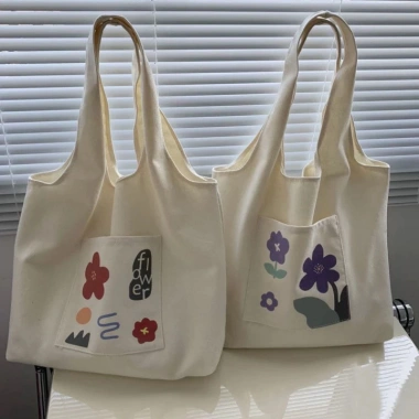 Túi tote canvas thời trang đeo vai, ngăn ngoài hoạ tiết đáng yêu, vừa A4 - Giá chỉ 45.000₫ 2