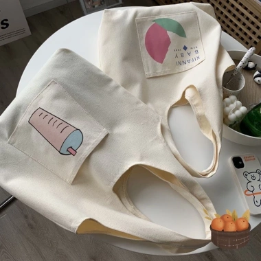 Túi tote canvas thời trang đeo vai, ngăn ngoài hoạ tiết đáng yêu, vừa A4 - Giá chỉ 45.000₫ 5