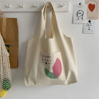 Túi tote canvas thời trang đeo vai, ngăn ngoài hoạ tiết đáng yêu, vừa A4 - Giá chỉ 45.000₫ 7