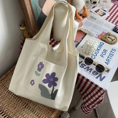 Túi tote canvas thời trang đeo vai, ngăn ngoài hoạ tiết đáng yêu, vừa A4 - Giá chỉ 45.000₫ 9