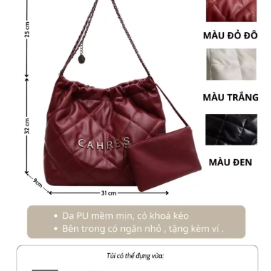 Túi tote da mềm cỡ lớn xách tay kéo dây, hobo dây xích, vừa A4 laptop - 262k