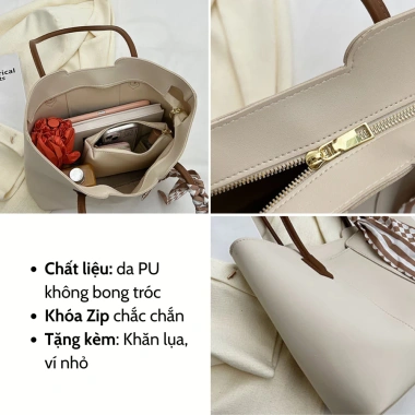 Túi tote da PU HY14 size lớn đựng A4 & laptop 14 inch - Nữ công sở thanh lịch nhẹ 4