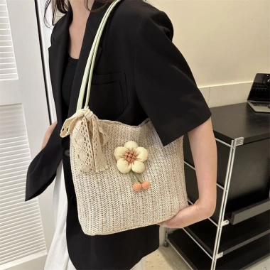 Túi Tote đan cói đính hoa dễ thương Hàn Quốc, túi đeo chéo sức chứa lớn 115k 7