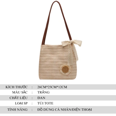 Túi Tote đan cói đính hoa dễ thương Hàn Quốc, túi đeo chéo sức chứa lớn 115k 9