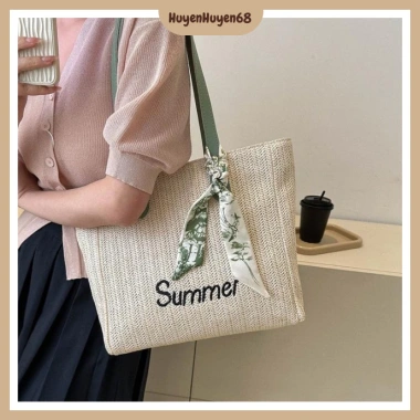 Túi Tote đan cói họa tiết Summer trẻ trung - túi biển Hàn Quốc siêu xinh, giảm còn 119k