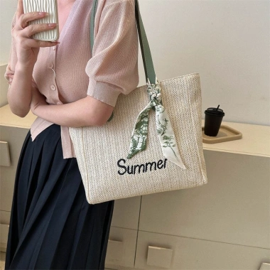 Túi Tote đan cói họa tiết Summer trẻ trung - túi biển Hàn Quốc siêu xinh, giảm còn 119k