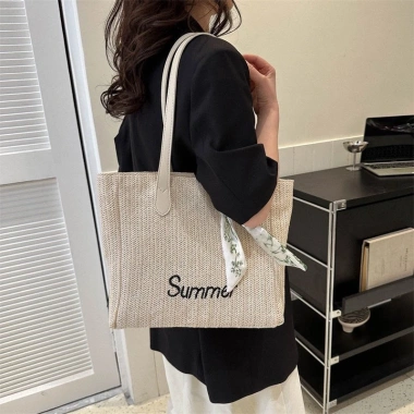 Túi Tote đan cói họa tiết Summer trẻ trung - túi biển Hàn Quốc siêu xinh, giảm còn 119k