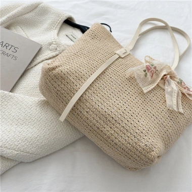 Túi Tote đan cói nơ cài dây da sang chảnh - Túi xách đi biển thời trang H269 6