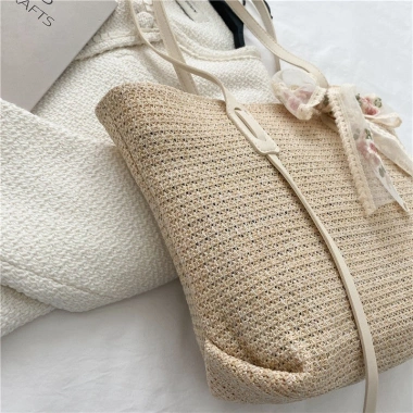 Túi Tote đan cói nơ cài dây da sang chảnh - Túi xách đi biển thời trang H269 7
