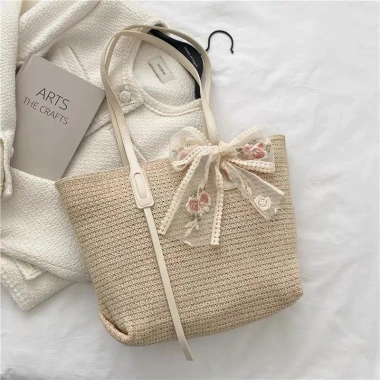 Túi Tote đan cói nơ cài dây da sang chảnh - Túi xách đi biển thời trang H269 10