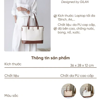 Túi tote nữ GILAN Coco Bag da size lớn, đựng Laptop A4, đi làm, đi học 389k 2