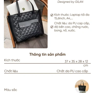 Túi tote nữ GILAN Dani Bag da lớn, đựng Laptop và tài liệu A4, giảm còn 390.000