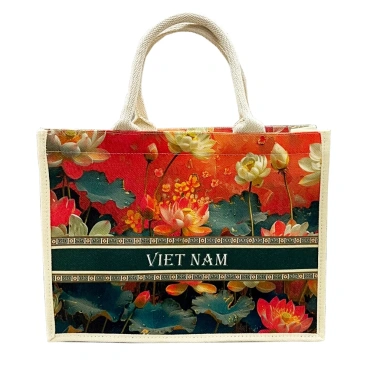Túi Tote Nữ Hoa Sen Đỏ Canvas Size M - Đi biển du lịch, chỉ 129.630₫