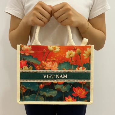 Túi Tote Nữ Hoa Sen Đỏ Canvas Size M - Đi biển du lịch, chỉ 129.630₫