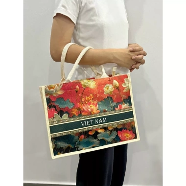 Túi Tote Nữ Hoa Sen Đỏ Canvas Size M - Đi biển du lịch, chỉ 129.630₫