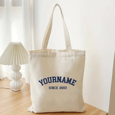 Túi tote vải bố canvas cotton in tên và năm sinh - Basic thời trang Hàn Quốc, đeo vai, vừa A4, giá ưu đãi 65.000₫ 2