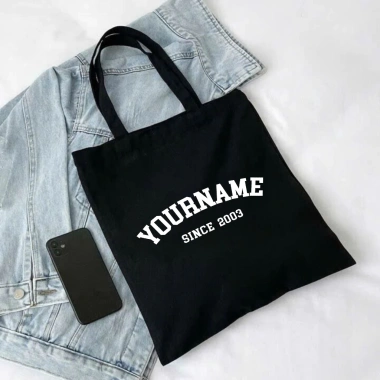 Túi tote vải bố canvas cotton in tên và năm sinh - Basic thời trang Hàn Quốc, đeo vai, vừa A4, giá ưu đãi 65.000₫ 3