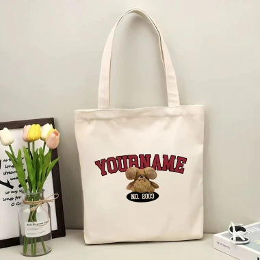 Túi tote vải bố canvas cotton in tên và năm sinh, red teddy bear, đeo vai thời trang, vừa A4 - Giá chỉ 65.000₫ 2