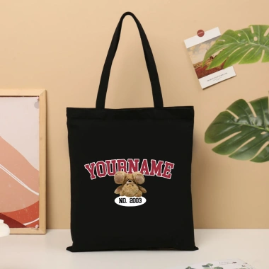 Túi tote vải bố canvas cotton in tên và năm sinh, red teddy bear, đeo vai thời trang, vừa A4 - Giá chỉ 65.000₫ 3
