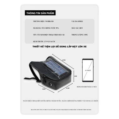 Túi Treo Đầu Xe Máy Chống Nước, Ngăn Đồ Tiện Dụng & Màng Cảm Ứng, Giá 55.000 VND 4