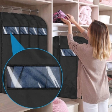 Túi treo DITIPOO PEVA bền, chống bụi, thấm nước - Đen xám, sắp xếp áo khoác, váy 9