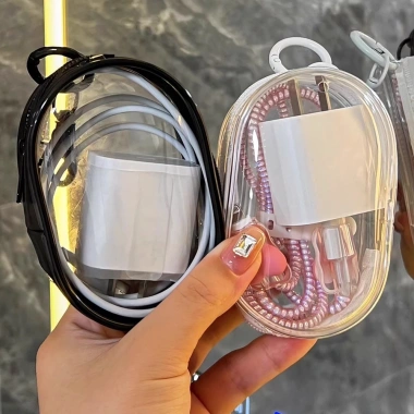Túi tròn trong suốt đựng dây cáp sạc du lịch nhẹ, bảo vệ - Giá 23.750 VND