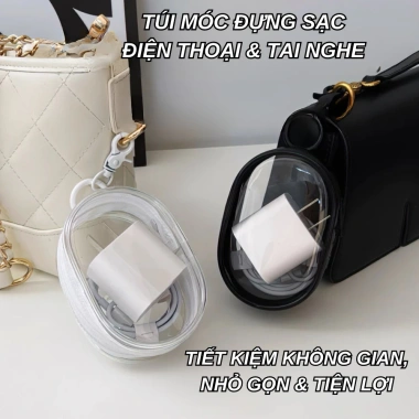 Túi tròn trong suốt đựng dây sạc & tai nghe - móc khóa treo, gọn gàng, tiết kiệm không gian, chỉ 40.000₫