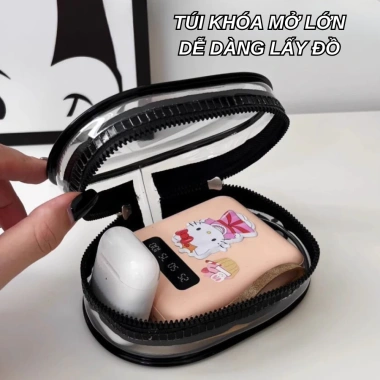 Túi tròn trong suốt đựng dây sạc & tai nghe - móc khóa treo, gọn gàng, tiết kiệm không gian, chỉ 40.000₫