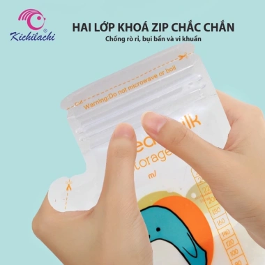 Túi trữ sữa Kichilachi có vòi hình thú ngộ nghĩnh - 2 khóa zip chắc chắn, giảm giá chỉ 80.000đ Uni Baby