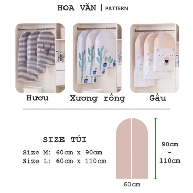 Túi trùm PEVA chống bụi, thấm nước, khoá kéo, treo đồ - Giá chỉ 40.000đ