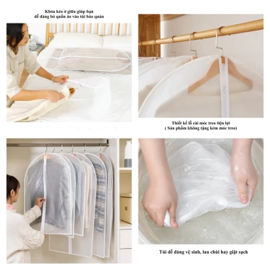 Túi trùm PEVA chống bụi, thấm nước, khoá kéo, treo đồ - Giá chỉ 40.000đ