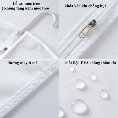 Túi trùm PEVA chống bụi, thấm nước, khoá kéo, treo đồ - Giá chỉ 40.000đ