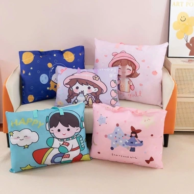 Túi vải chống thấm bé - đựng chăn gối đi học, du lịch, mẫu hoạt hình, tặng thẻ tên