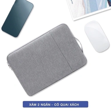 Túi vải đựng laptop chống sốc - Cặp laptop thời trang công sở, đa ngăn, quai xanh than