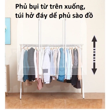 Túi vải nhựa dẻo dày phủ khung X bảo quản quần áo, chống bụi, thấm nước, khóa kéo 6