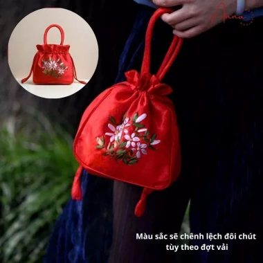 Túi xách cầm tay thêu hoa nổi rút dây - phụ kiện áo dài áo yếm, 79.000₫ 8